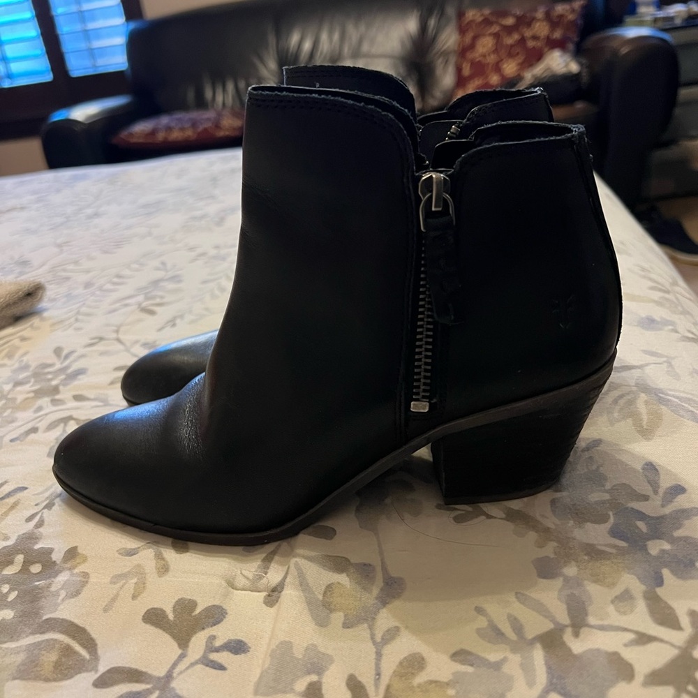 Frye Black Leather Ankle Boots